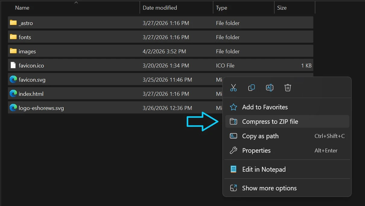 Demonstration of selecting individual files to zip, rather than the parent folder
