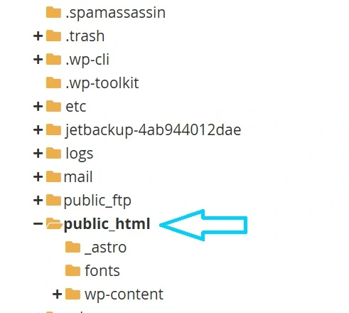 The File Manager sidebar highlighting the public_html directory