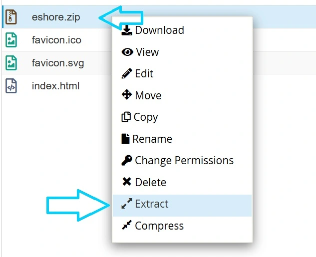The right-click context menu showing the Extract option on a zip file